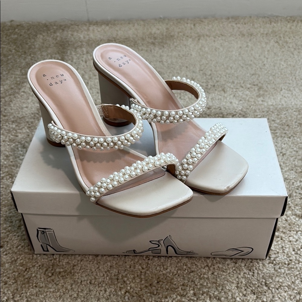 A New Day Cream Pearl-Embellished Heels